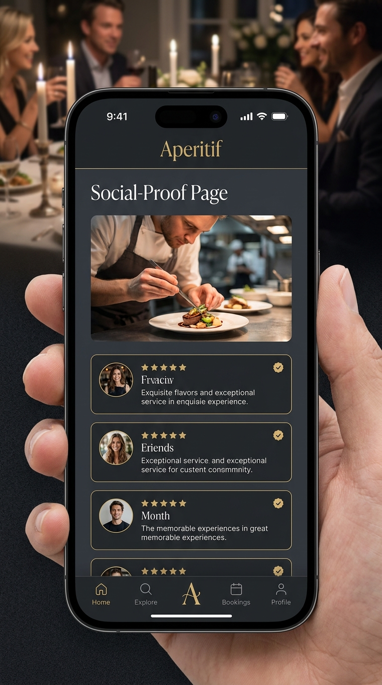 Aperitif Dashboard UI Mockup showing verified guest reviews and booking requests